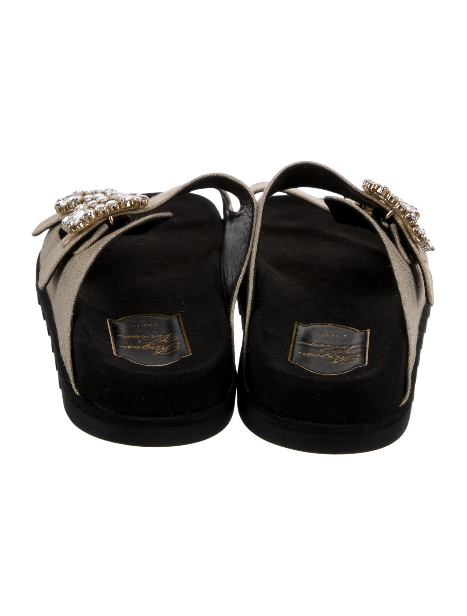 Roger Vivier Leather Crystal Embellishments Slides